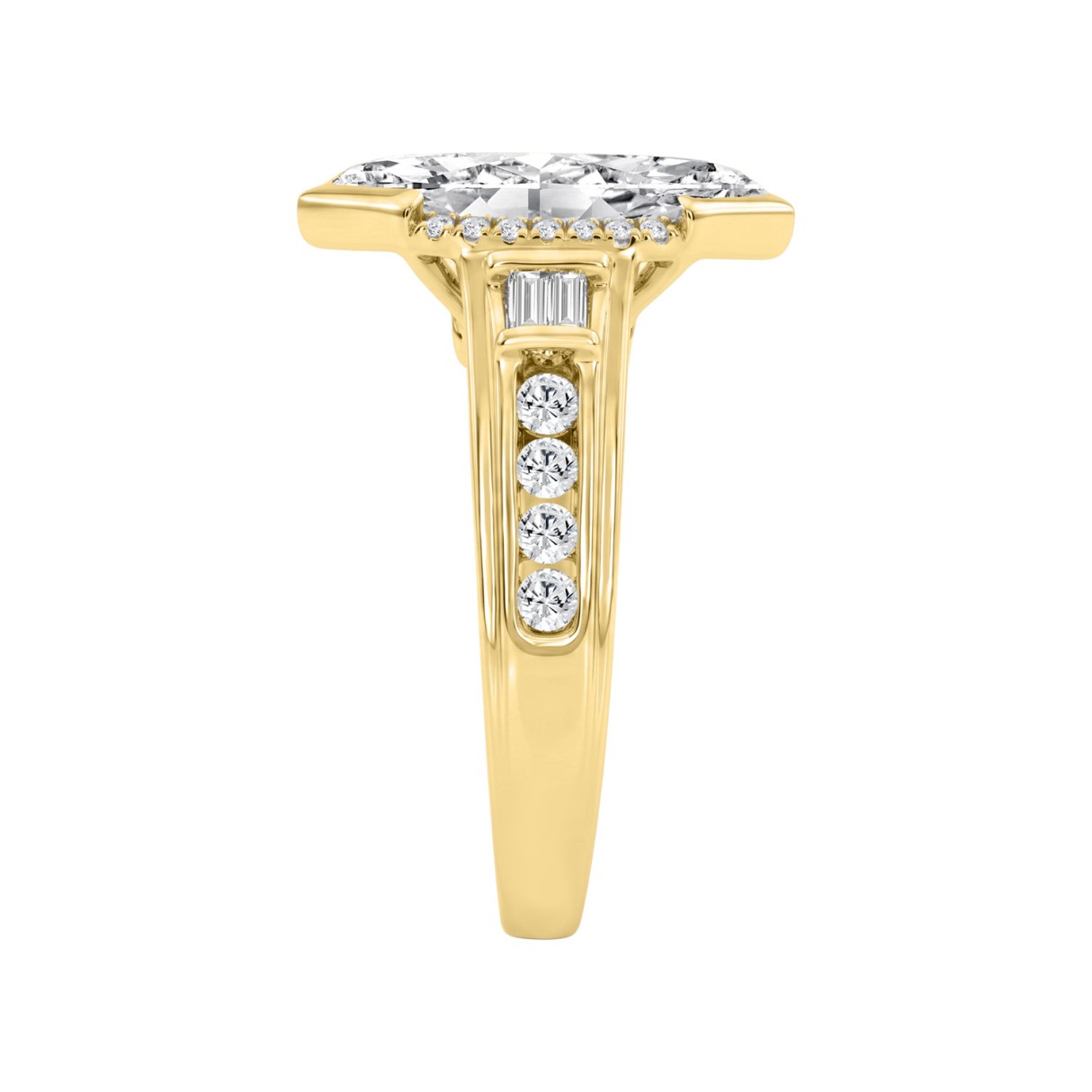 Elegant 14K Yellow Gold Diamond Engagement Ring Featuring 3 1/2Ct Round, Marquise & Baguette Diamonds With Sparkling Side Stones. Perfect For Weddings, Proposals & Anniversaries.3.00Ct Marquise Center Stone (Color F-G -Clarity Vs1/Vs2)