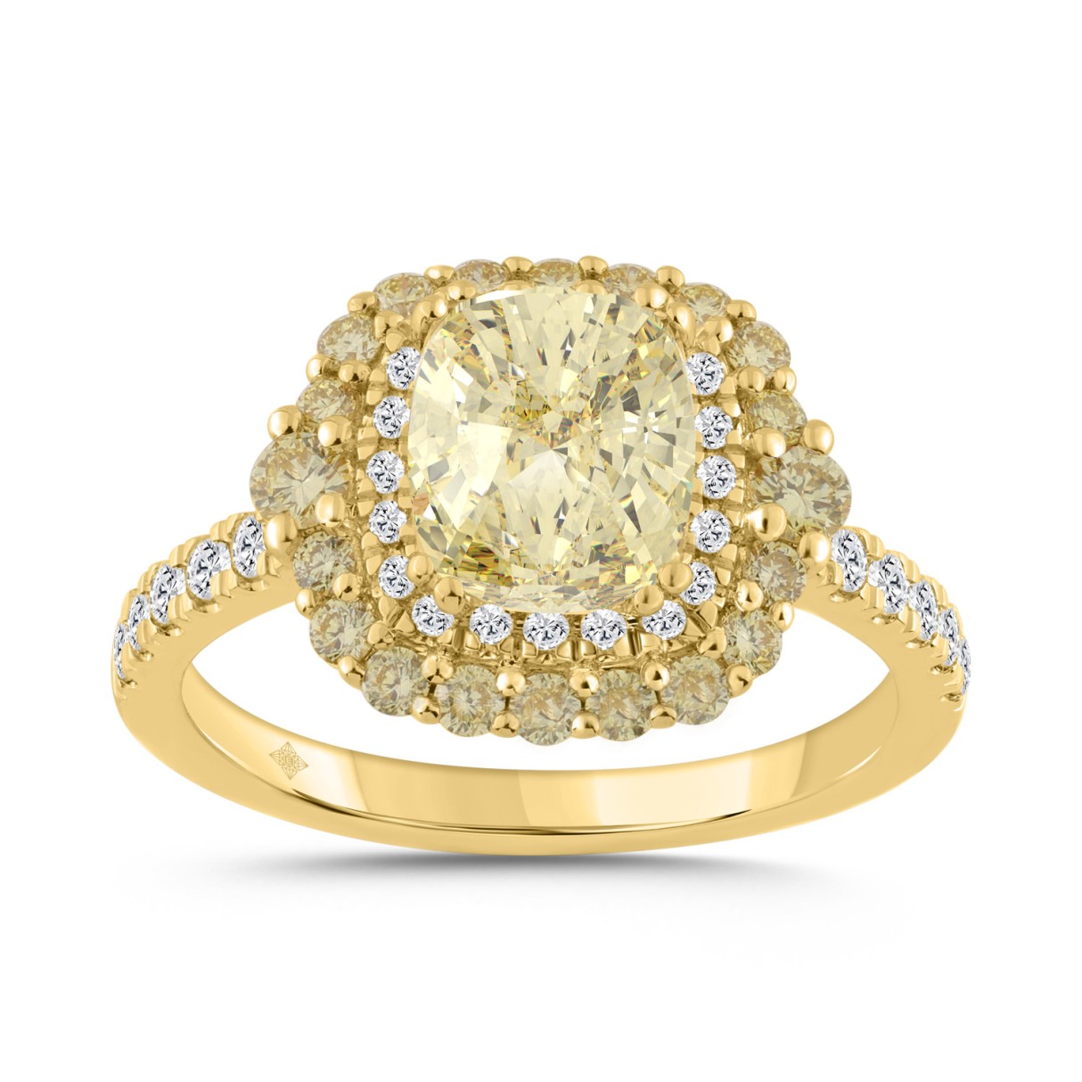 14K YELLOW GOLD 2 3/4CT ROUND/CUSHION DIAMOND LADI...