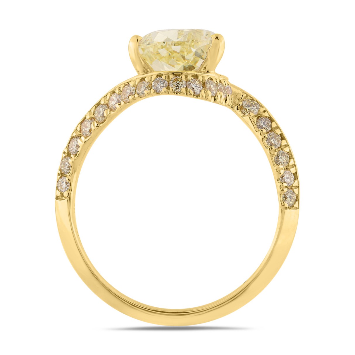 14K YELLOW GOLD 3 3/4CT ROUND/PEAR DIAMOND LADIES RING (CENTER STONE YELLOW PEAR DIAMOND 3CT)