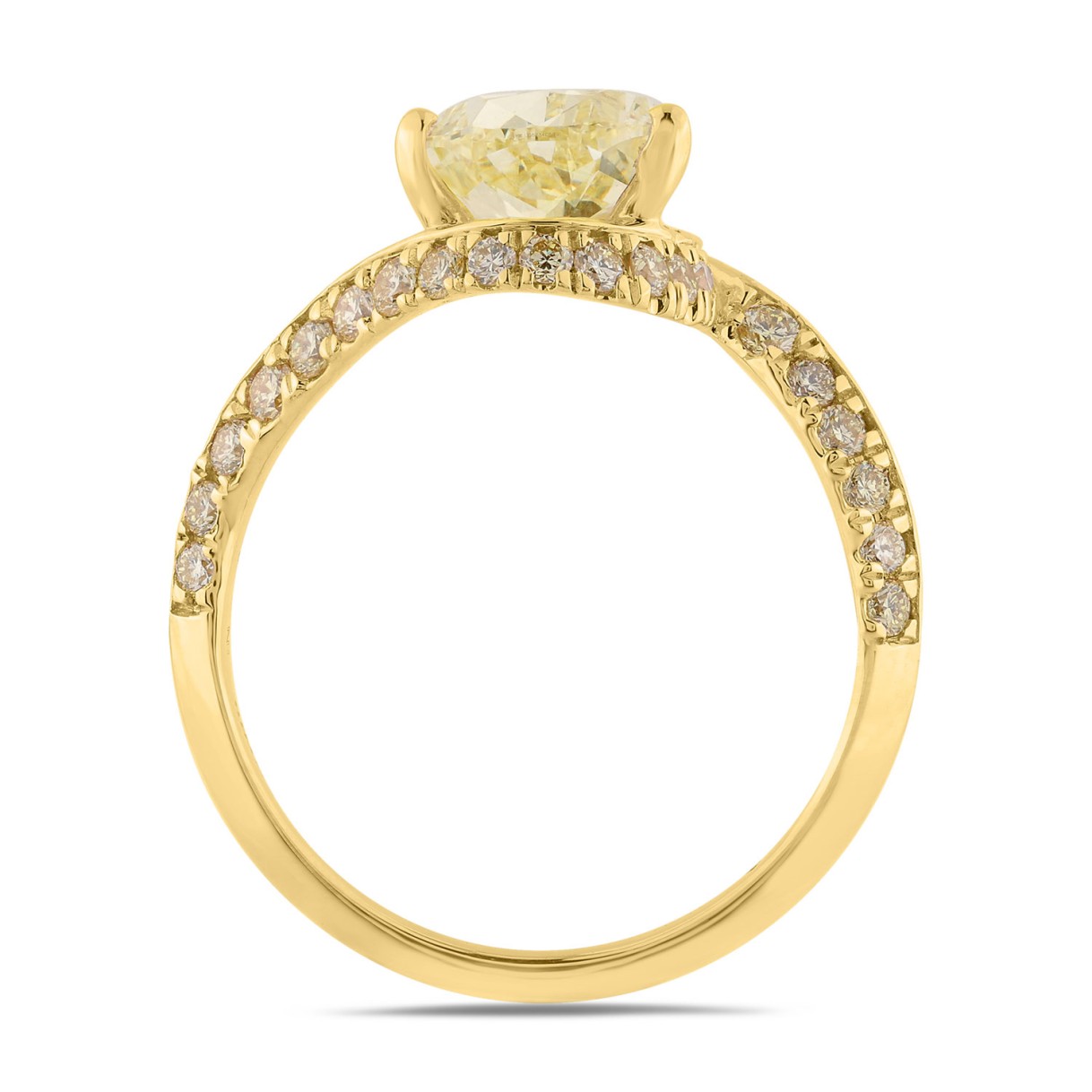 14K YELLOW GOLD 3 3/4CT ROUND/PEAR DIAMOND LADIES RING (CENTER STONE YELLOW PEAR DIAMOND 3CT)