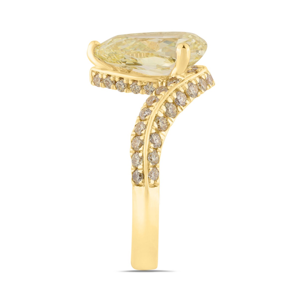 14K YELLOW GOLD 3 3/4CT ROUND/PEAR DIAMOND LADIES RING (CENTER STONE YELLOW PEAR DIAMOND 3CT)