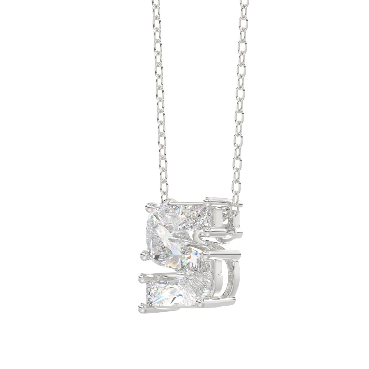 14K WHITE GOLD 1 3/4CT FANCY CUT ALPHABET DIAMOND LADIES PENDANT WITH CHAIN