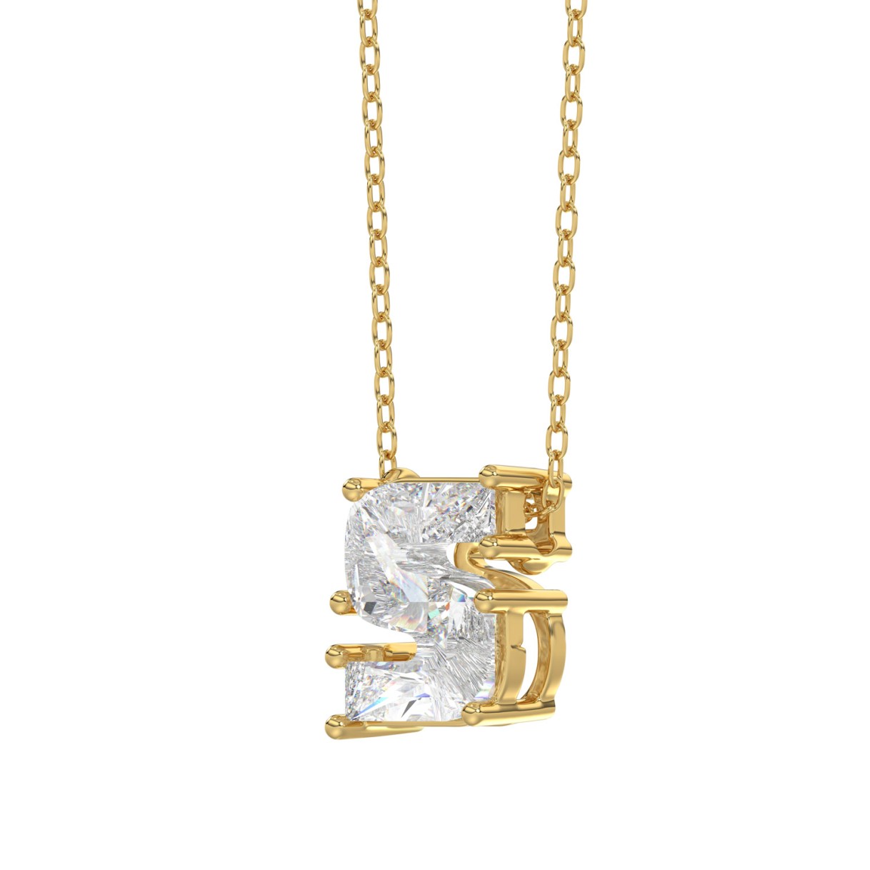 14K YELLOW GOLD 1 3/4CT FANCY CUT ALPHABET DIAMOND LADIES PENDANT WITH CHAIN