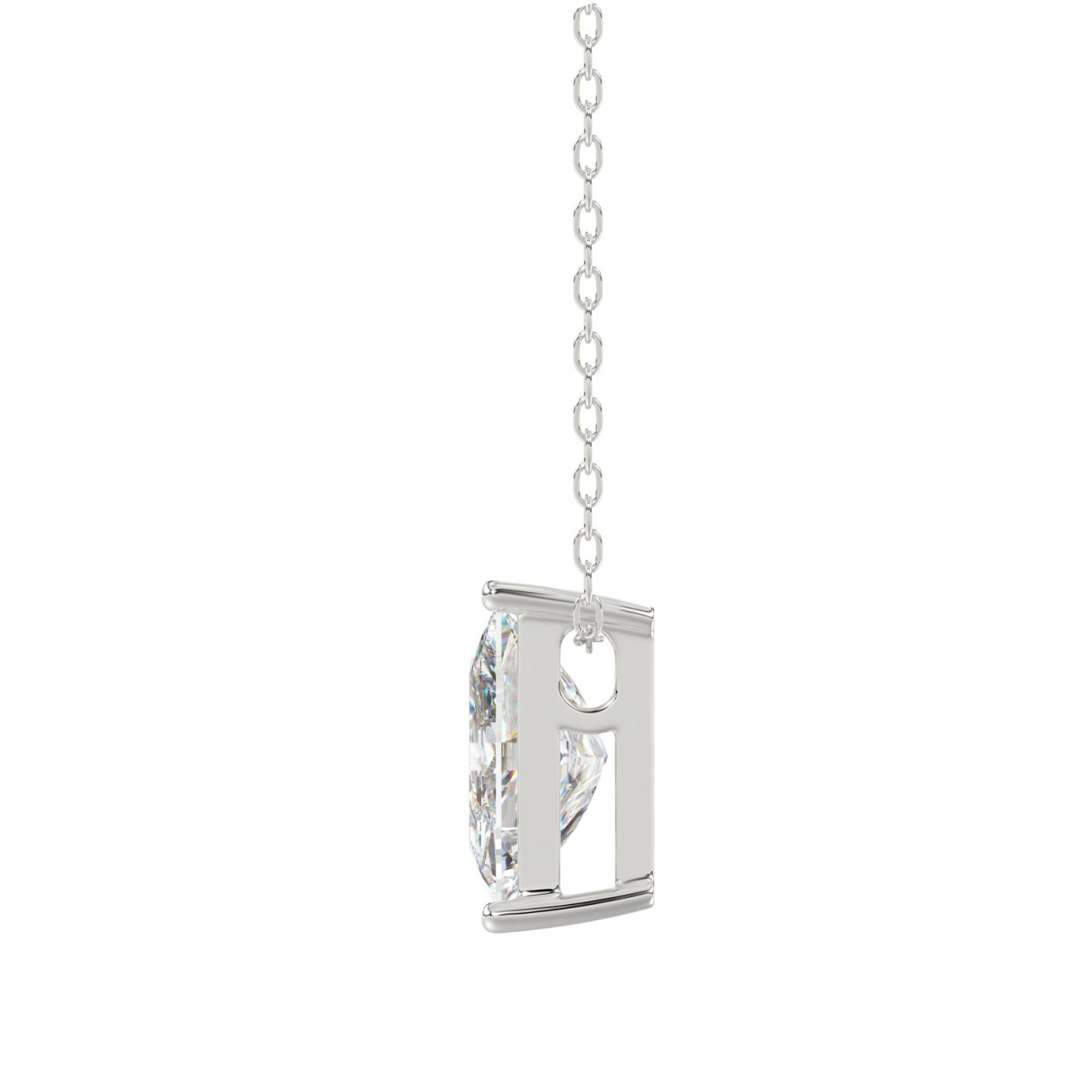 14K WHITE GOLD 1 1/2CT FANCY CUT ALPHABET DIAMOND LADIES PENDANT WITH CHAIN