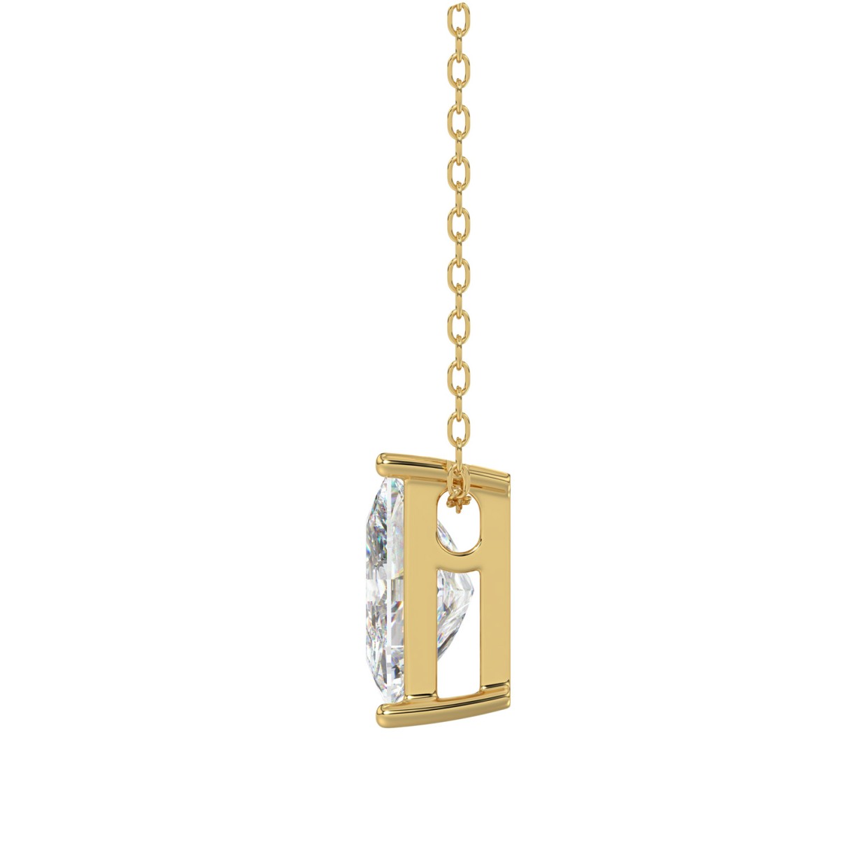  14K Yellow Gold Diamond Initial “N” Pendant 1 1/2CT Fancy Cut Ladies Alphabet Charm with Chain