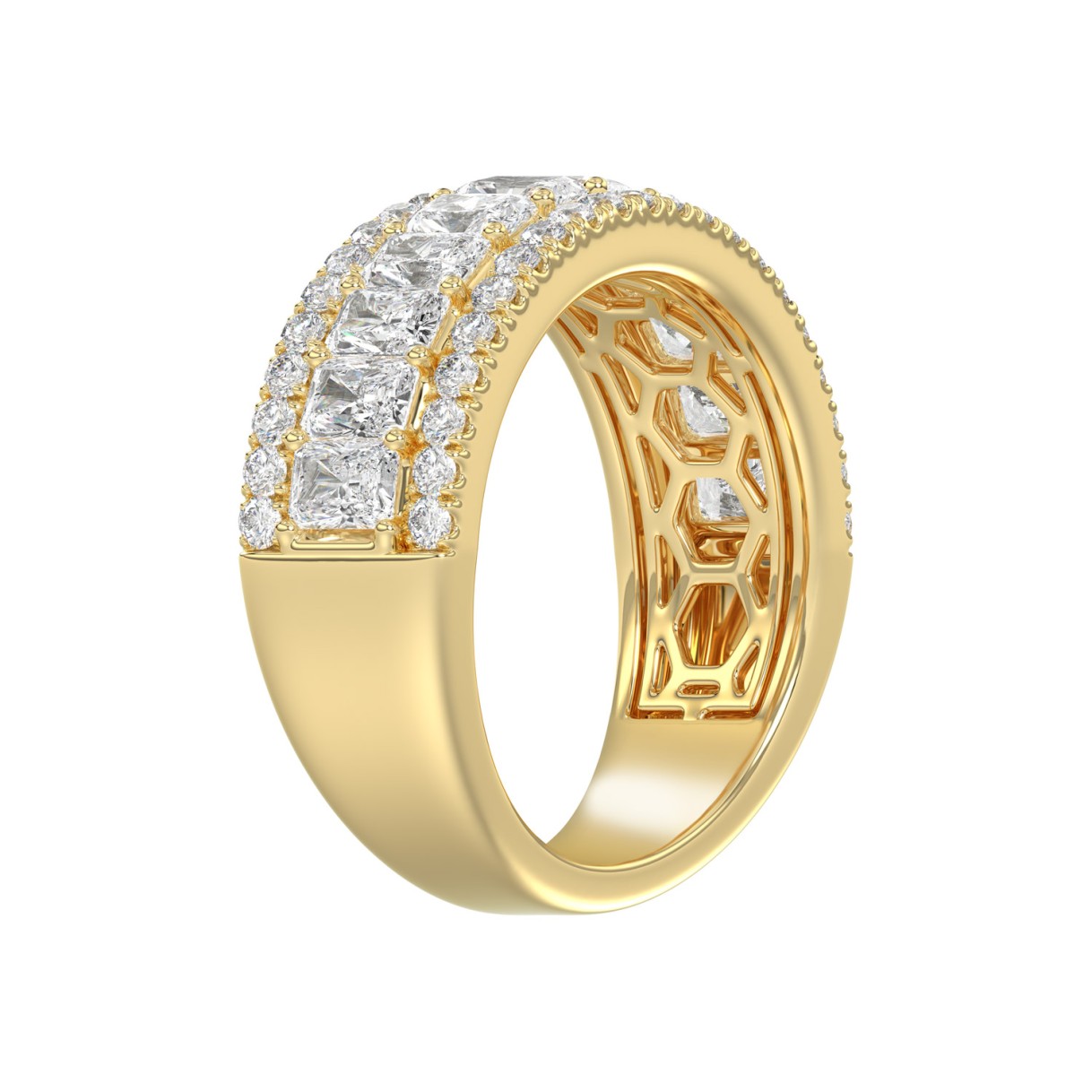 Ladies 14K Yellow Gold Ladies Band 2 1/4CT Featuring Round & Radiant Cut Diamonds