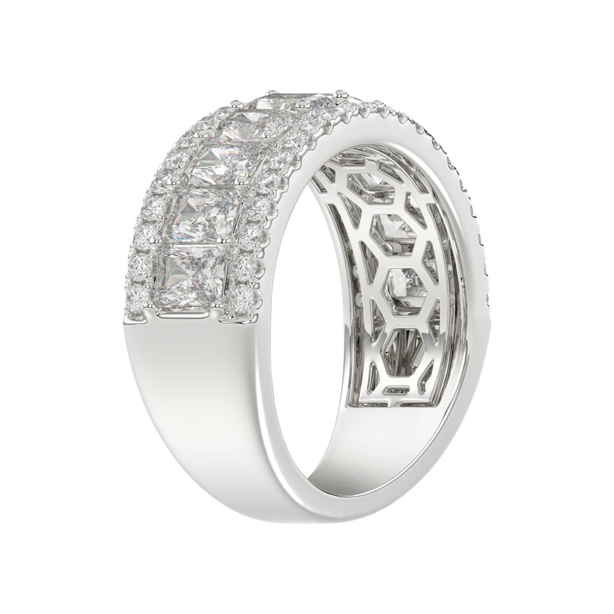 3.00 CT Fashion Band for Ladies Round & Radiant Cut Diamonds 14K White Gold Luxury Band (Color F-G -Clarity VS1/VS2)