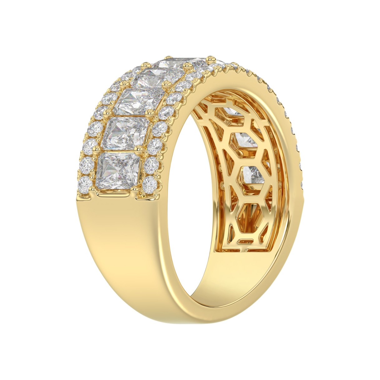 3.00 CT Fashion Band for Ladies Round & Radiant Cut Diamonds 14K Yellow Gold Luxury Band (Color F-G -Clarity VS1/VS2)