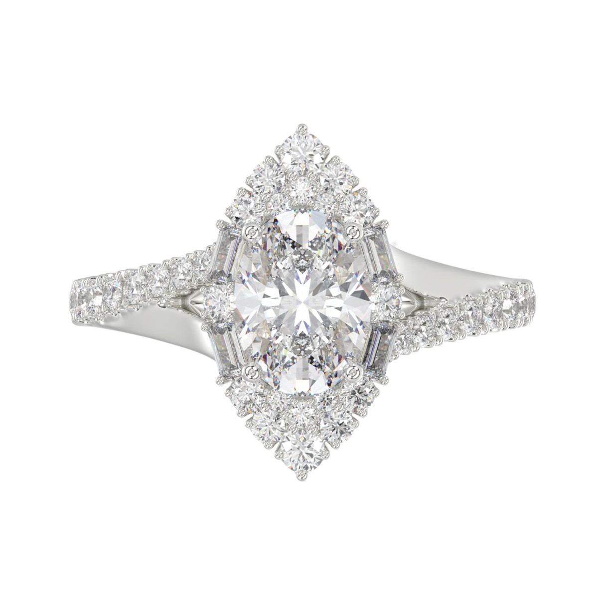 14K WHITE GOLD 2.00CT ROUND/OVAL/BAGUETTE DIAMOND LADIES RING