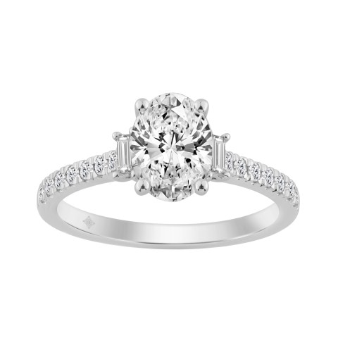 14K WHITE GOLD 1 1/2CT ROUND/OVAL/BAGUETTE DIAMOND LADIES RING (CENTER STONE OVAL DIAMOND 1 1/4CT)