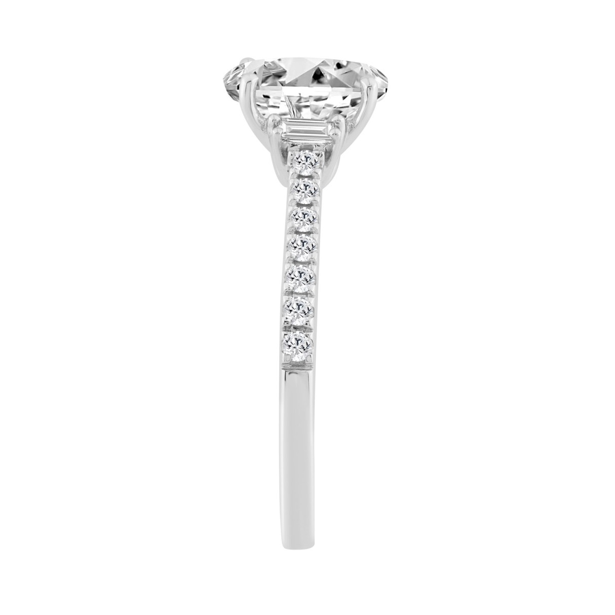 14K WHITE GOLD 1 1/2CT ROUND/OVAL/BAGUETTE DIAMOND LADIES RING (CENTER STONE OVAL DIAMOND 1 1/4CT)