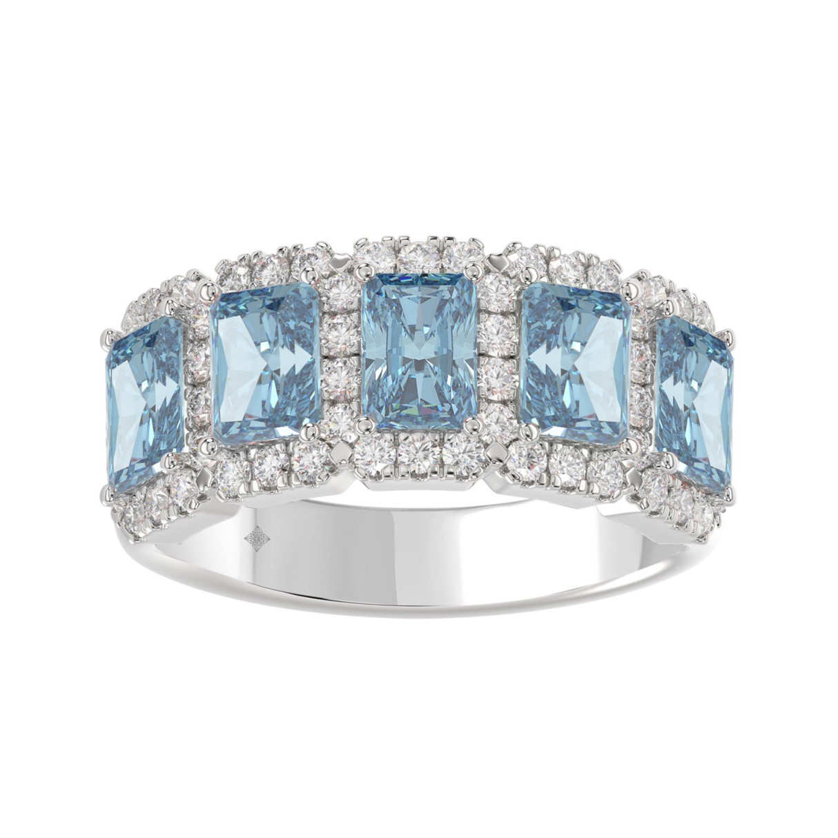 14K WHITE GOLD 3.00CT ROUND/BLUE RADIANT DIAMOND L...