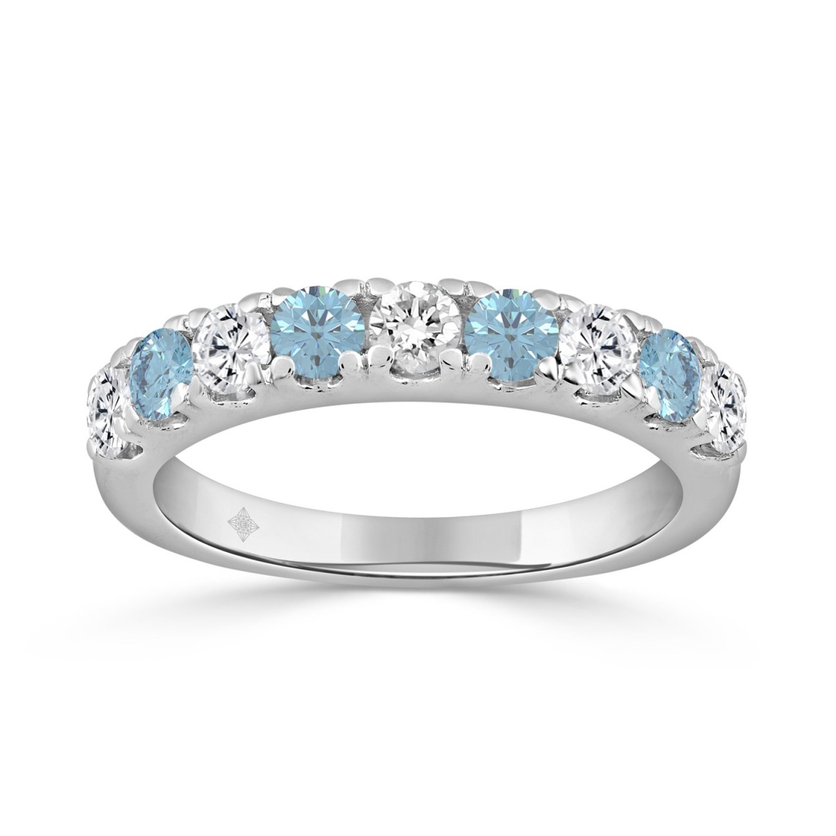 14K WHITE GOLD 1.00CT ROUND/BLUE ROUND DIAMOND LAD...