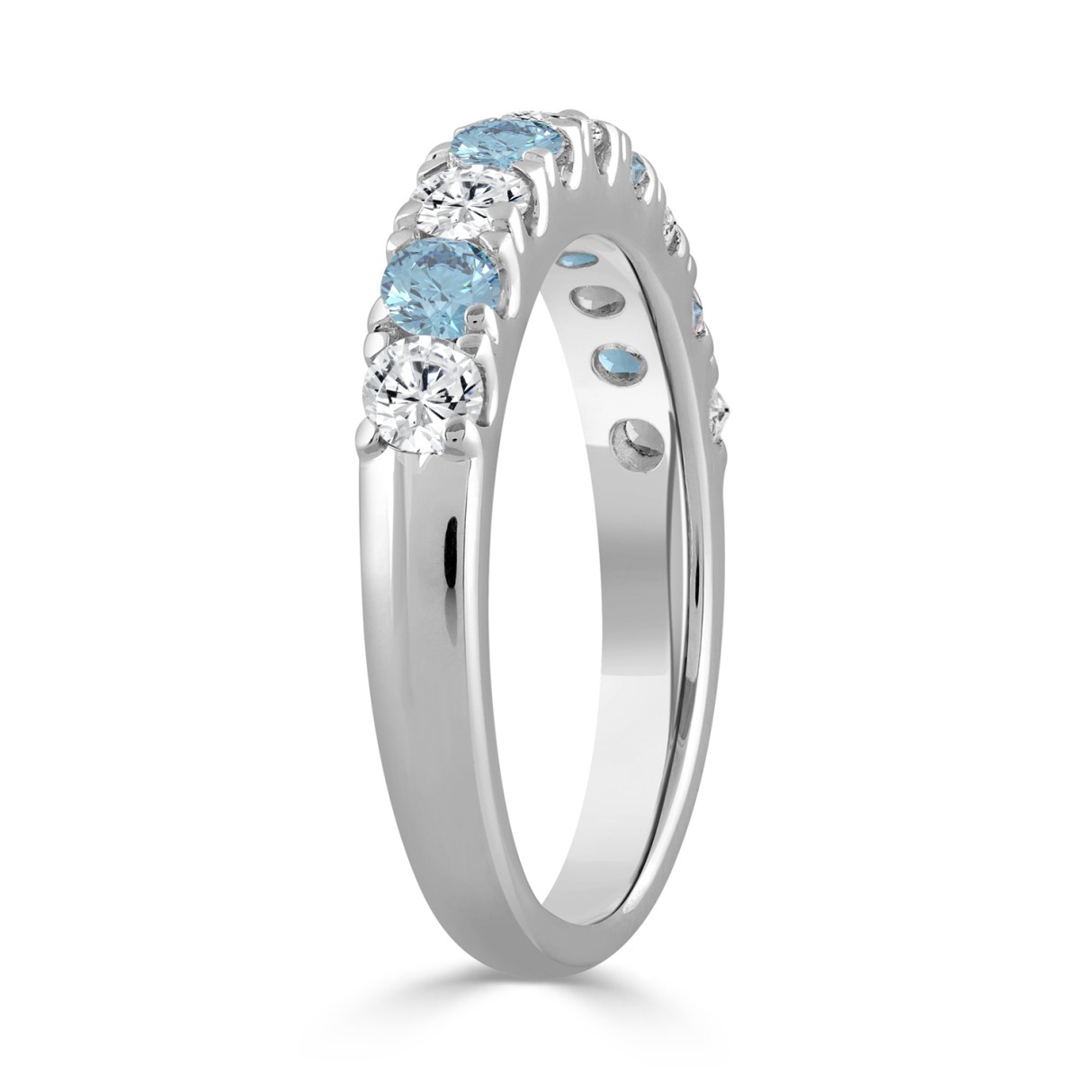 14K WHITE GOLD 1.00CT ROUND/BLUE ROUND DIAMOND LADIES BAND