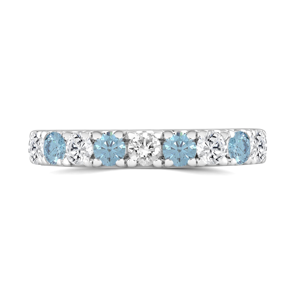 14K WHITE GOLD 1.00CT ROUND/BLUE ROUND DIAMOND LADIES BAND