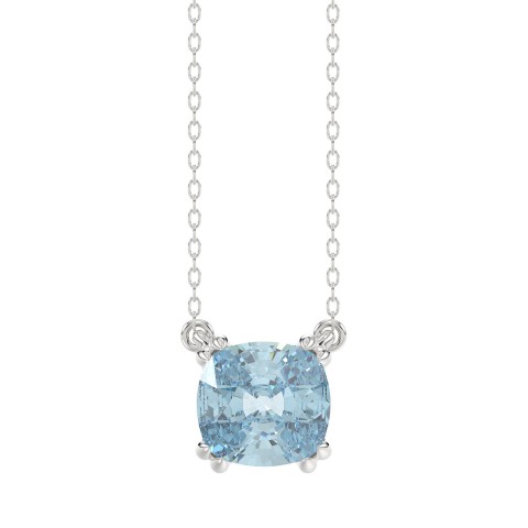 14K WHITE GOLD 1.00CT BLUE CUSHION DIAMOND LADIES SOLITAIRE PENDANT