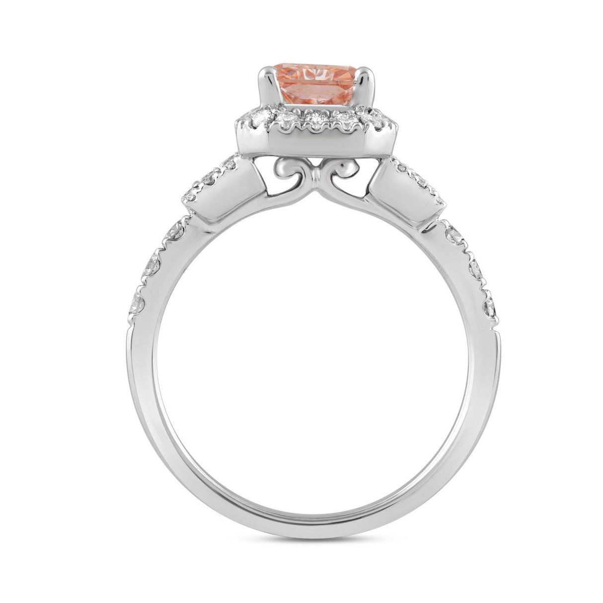 14K WHITE GOLD 2 3/4CT ROUND/BAGUETTE/RADIANT DIAMOND LADIES RING (CENTER STONE PINK RADIANT DIAMOND 2CT)