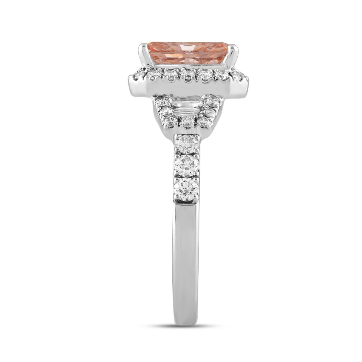 14K WHITE GOLD 2 3/4CT ROUND/BAGUETTE/RADIANT DIAMOND LADIES RING (CENTER STONE PINK RADIANT DIAMOND 2CT)