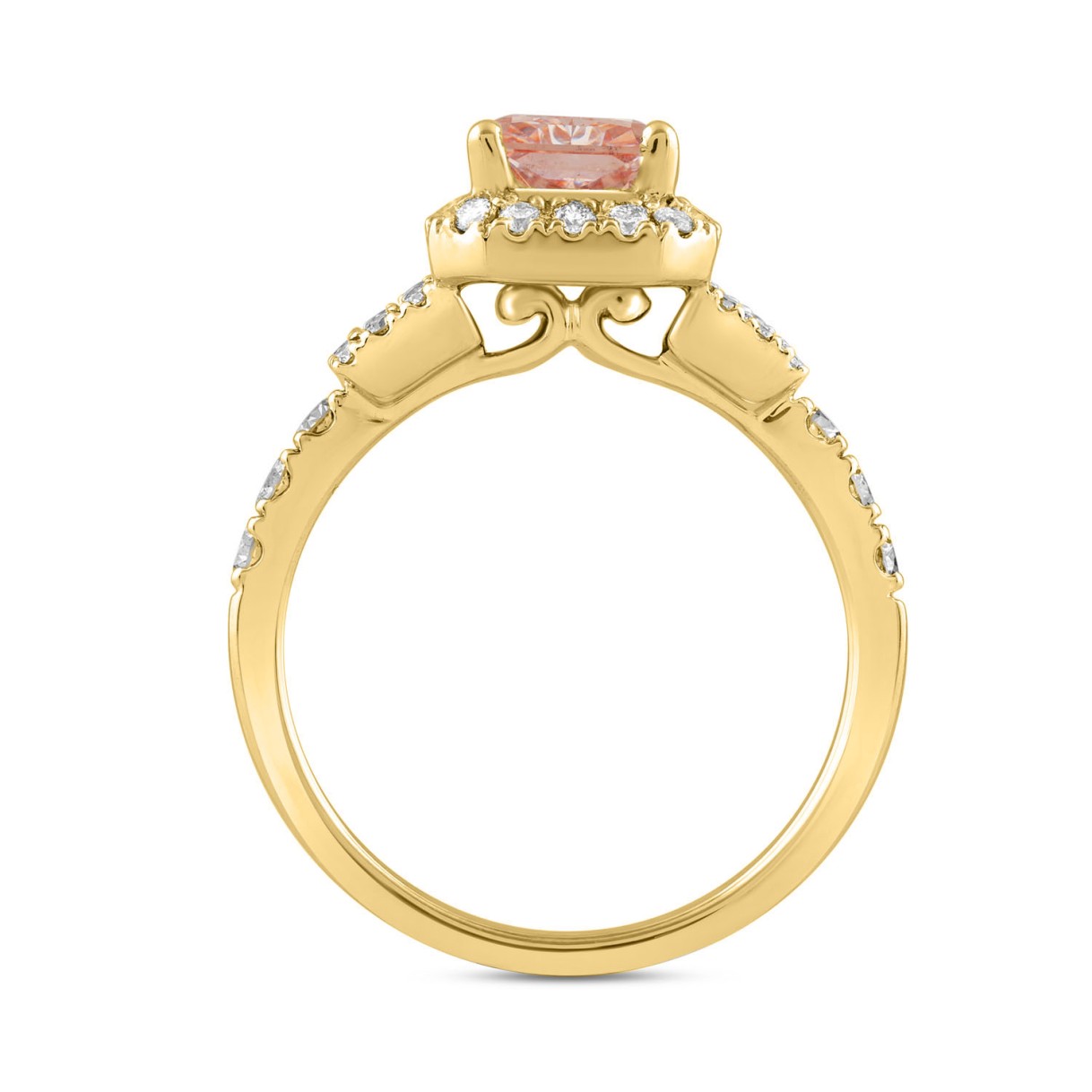 ETERNAL BLUSH COLLECTION 14K YELLOW GOLD 2 3/4CT ROUND/BAGUETTE/RADIANT DIAMOND LADIES RING (CENTER STONE PINK RADIANT DIAMOND 2CT)