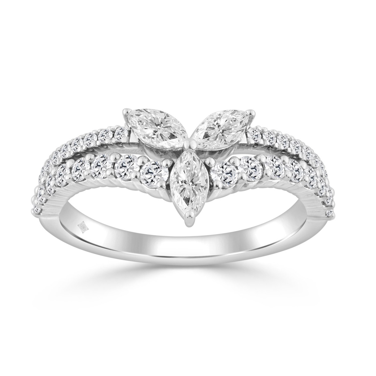 14K WHITE GOLD 3/4CT ROUND/MARQUISE DIAMOND LADIES...