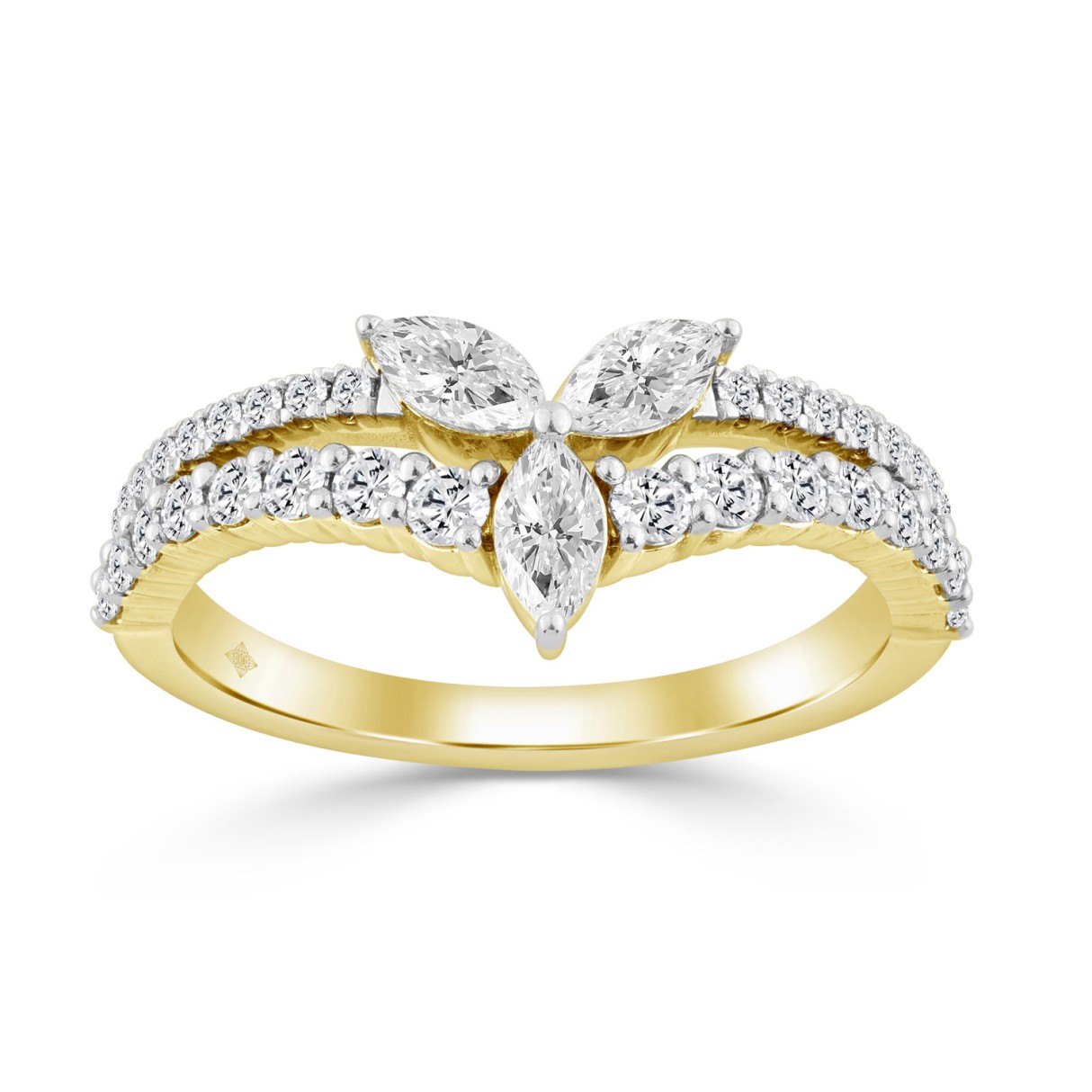14K YELLOW GOLD 3/4CT ROUND/MARQUISE DIAMOND LADIE...
