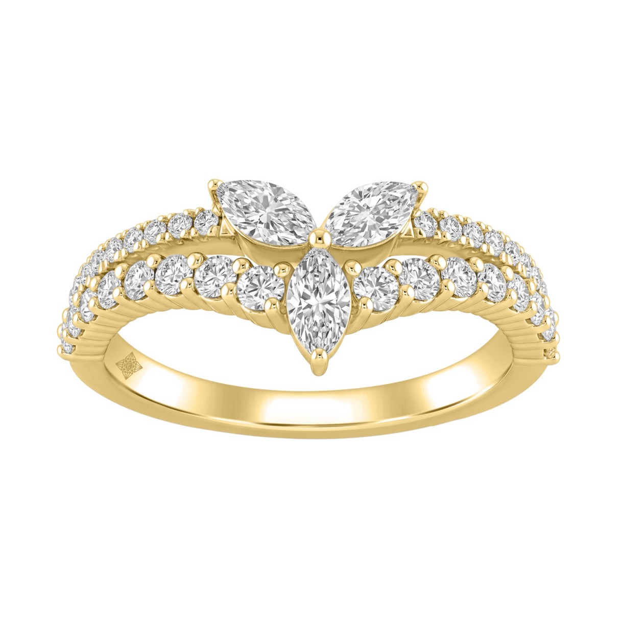 14K YELLOW GOLD 3/4CT ROUND/MARQUISE DIAMOND LADIE...