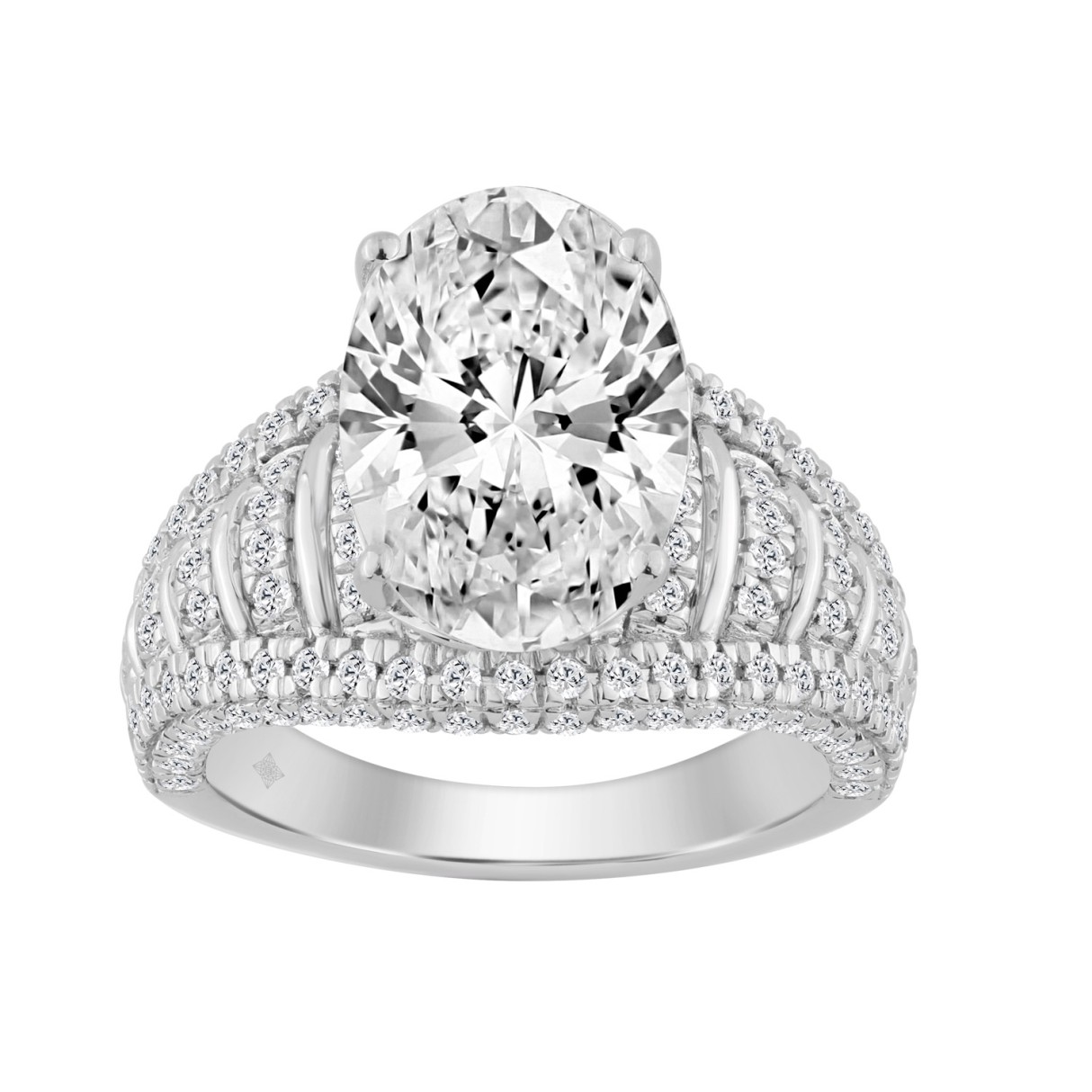 14K WHITE GOLD 6.00CT ROUND/OVAL DIAMOND LADIES RING (CENTER STONE OVAL DIAMOND 5.00CT)