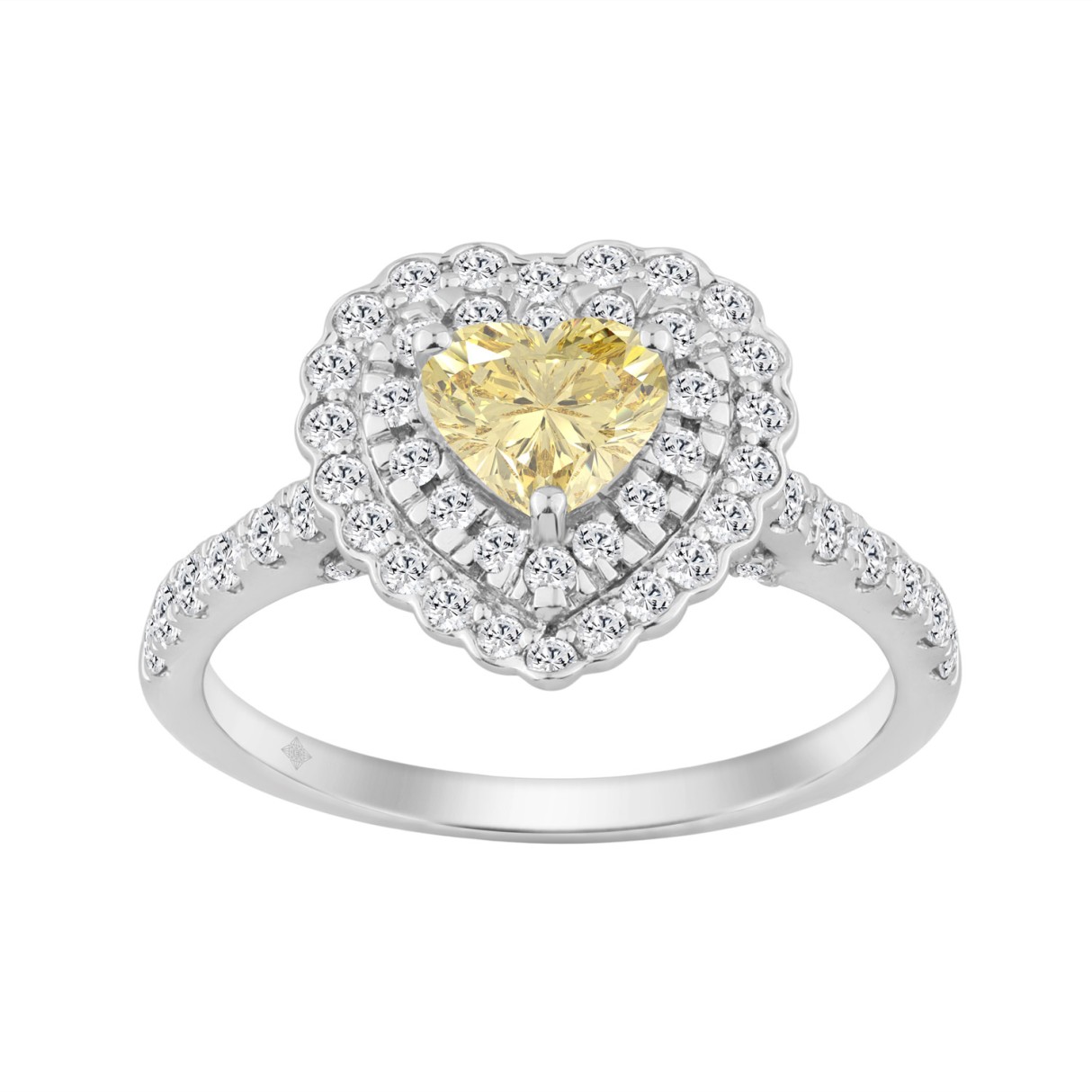 14K WHITE GOLD 1 1/2CT  ROUND/YELLOW HEART DIAMOND LADIES RING 
