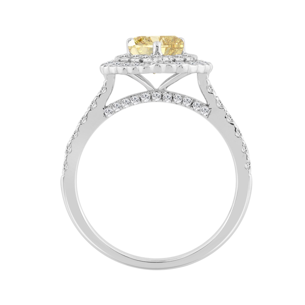 14K WHITE GOLD 1 1/2CT  ROUND/YELLOW HEART DIAMOND LADIES RING 