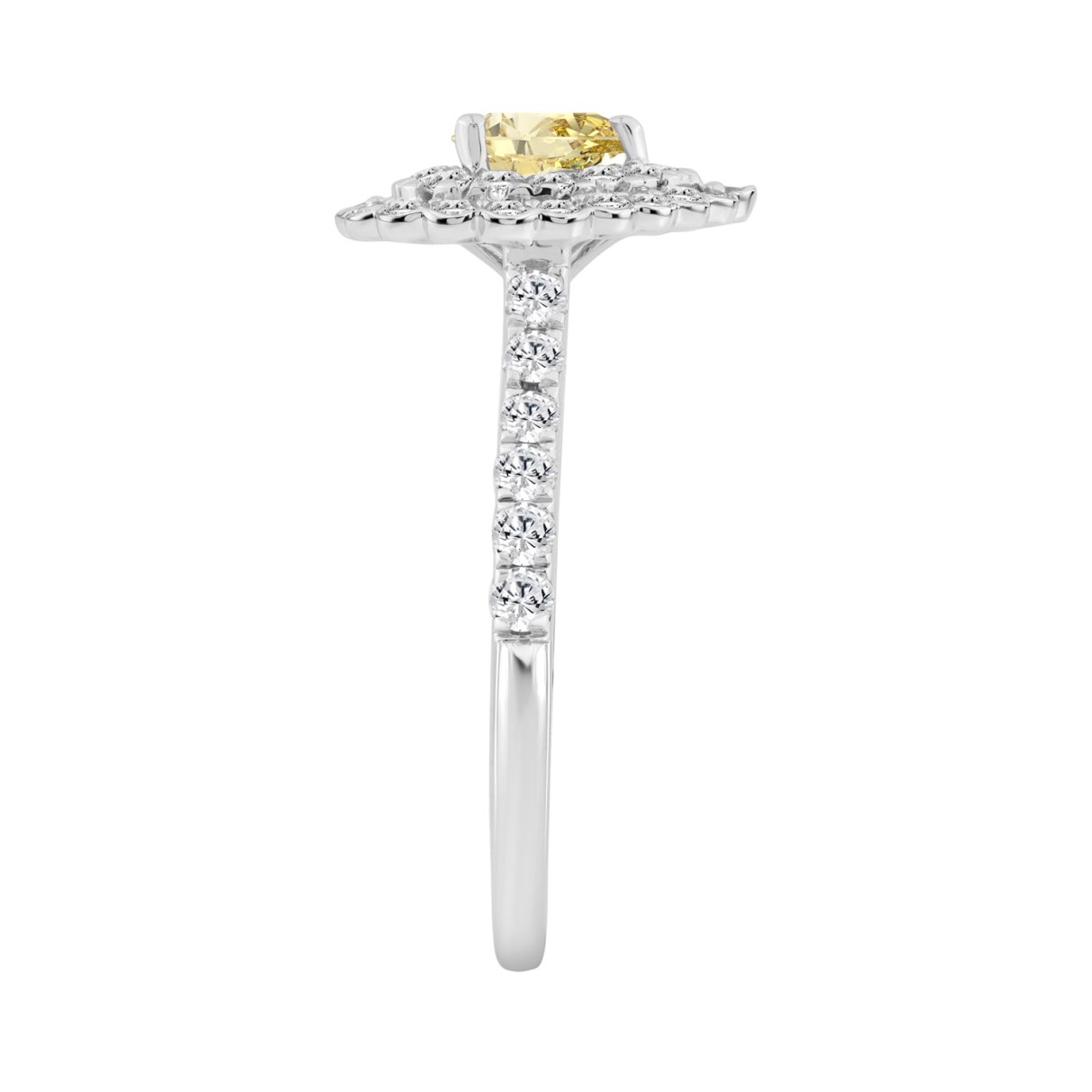 14K WHITE GOLD 1 1/2CT  ROUND/YELLOW HEART DIAMOND LADIES RING 