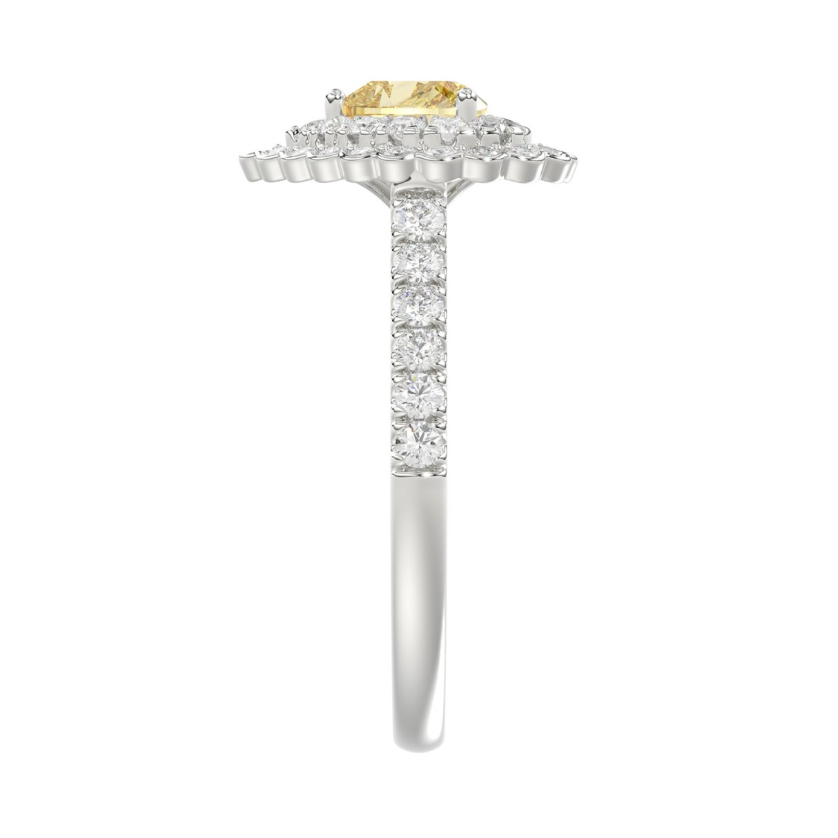 14K WHITE GOLD 1 1/2CT  ROUND/YELLOW HEART DIAMOND LADIES RING 