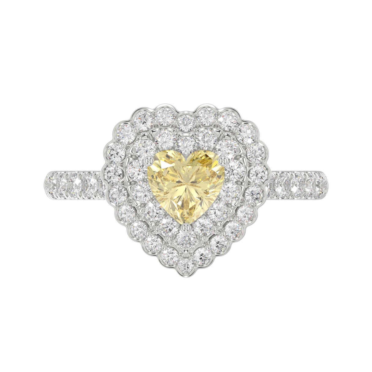 14K WHITE GOLD 1 1/2CT  ROUND/YELLOW HEART DIAMOND LADIES RING 