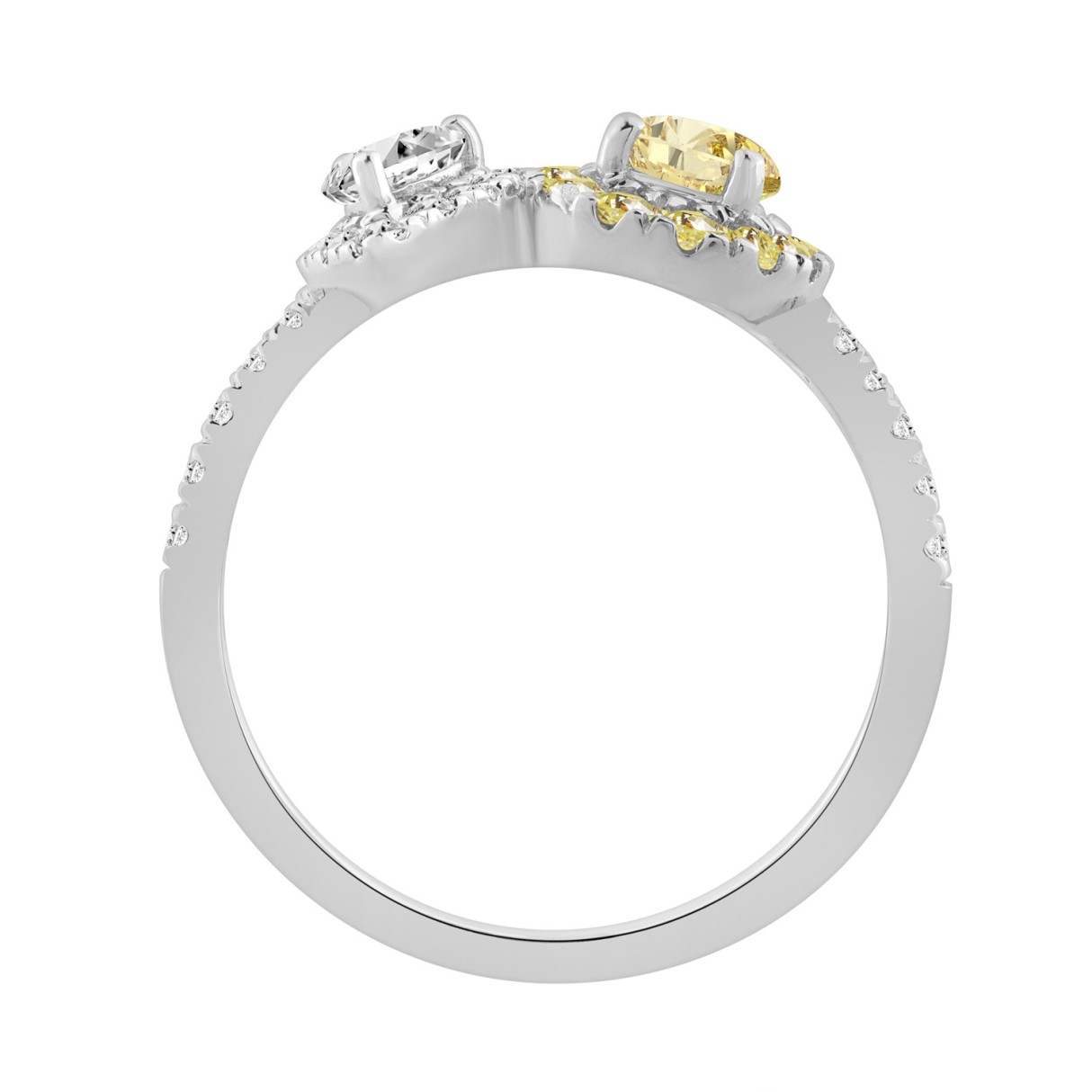 14K WHITE GOLD 1 1/4CT ROUND/YELLOW PEAR DIAMOND LADIES RING 