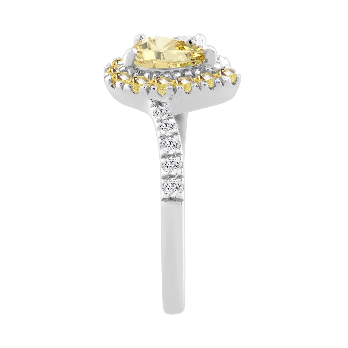 14K WHITE GOLD 1 1/4CT ROUND/YELLOW PEAR DIAMOND LADIES RING 
