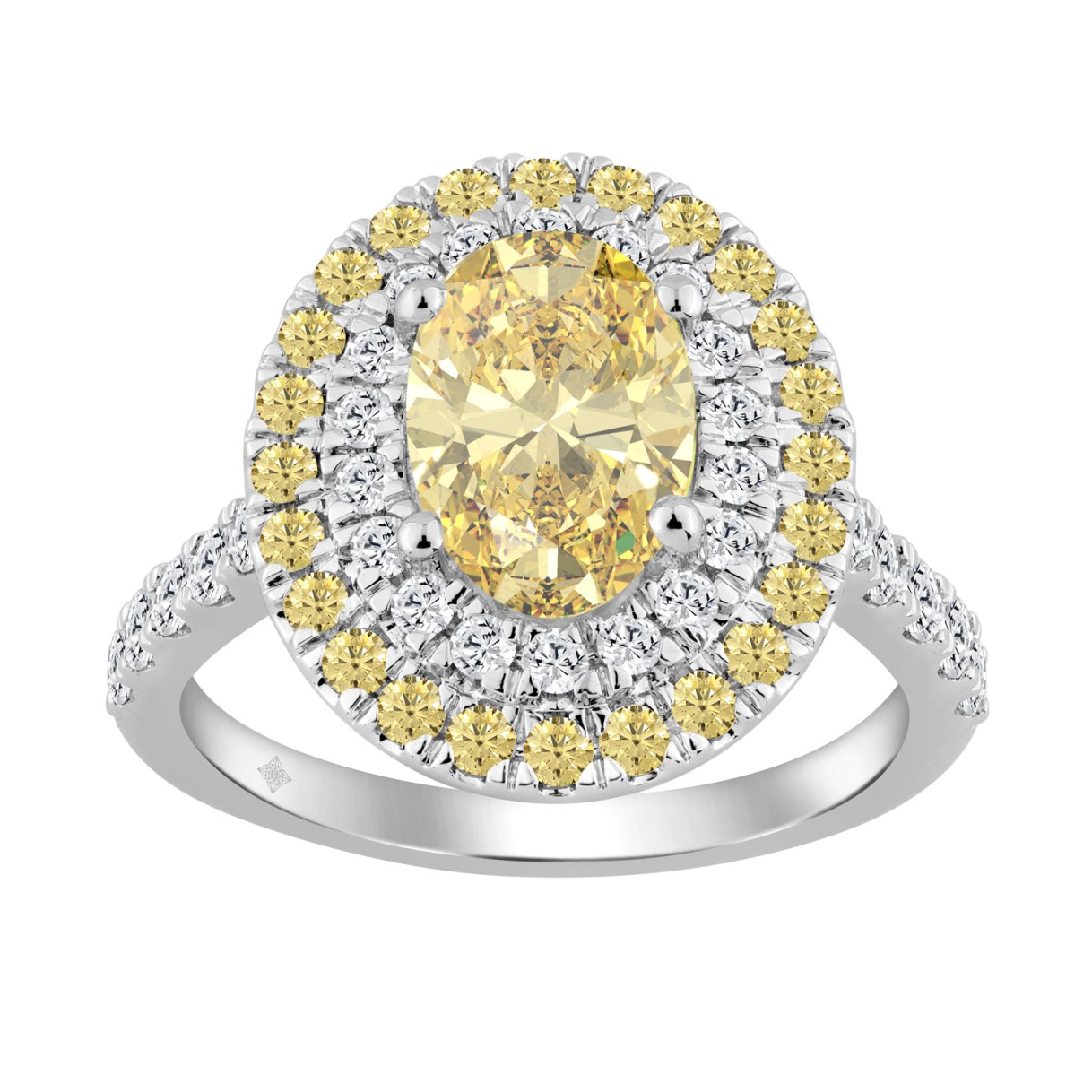 14K WHITE GOLD 3.00CT ROUND/YELLOW OVAL DIAMOND LADIES RING 