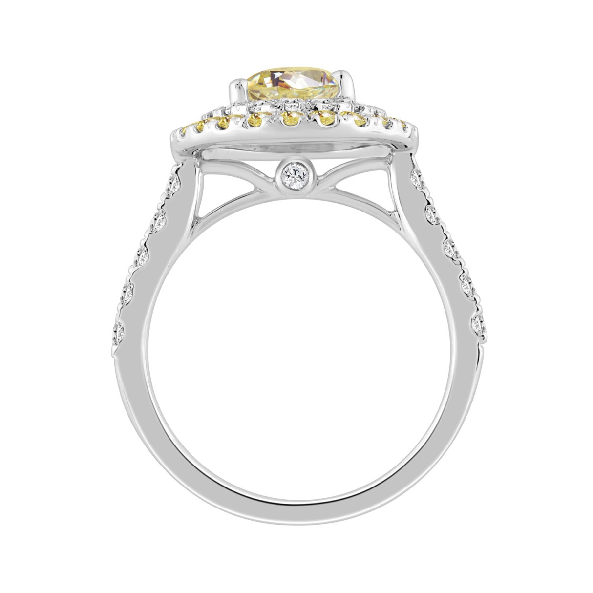 14K WHITE GOLD 3.00CT ROUND/YELLOW OVAL DIAMOND LADIES RING 