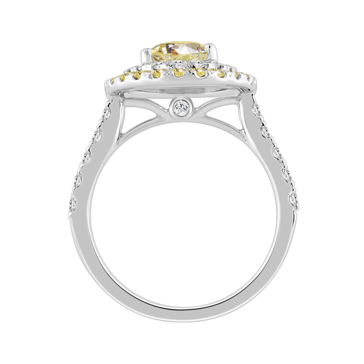 14K WHITE GOLD 3.00CT ROUND/YELLOW OVAL DIAMOND LADIES RING 