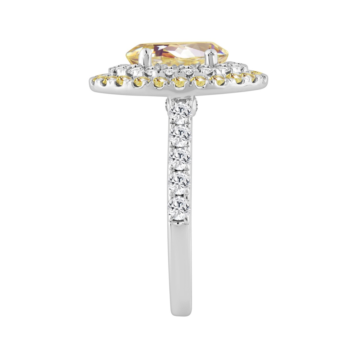 14K WHITE GOLD 3.00CT ROUND/YELLOW OVAL DIAMOND LADIES RING 