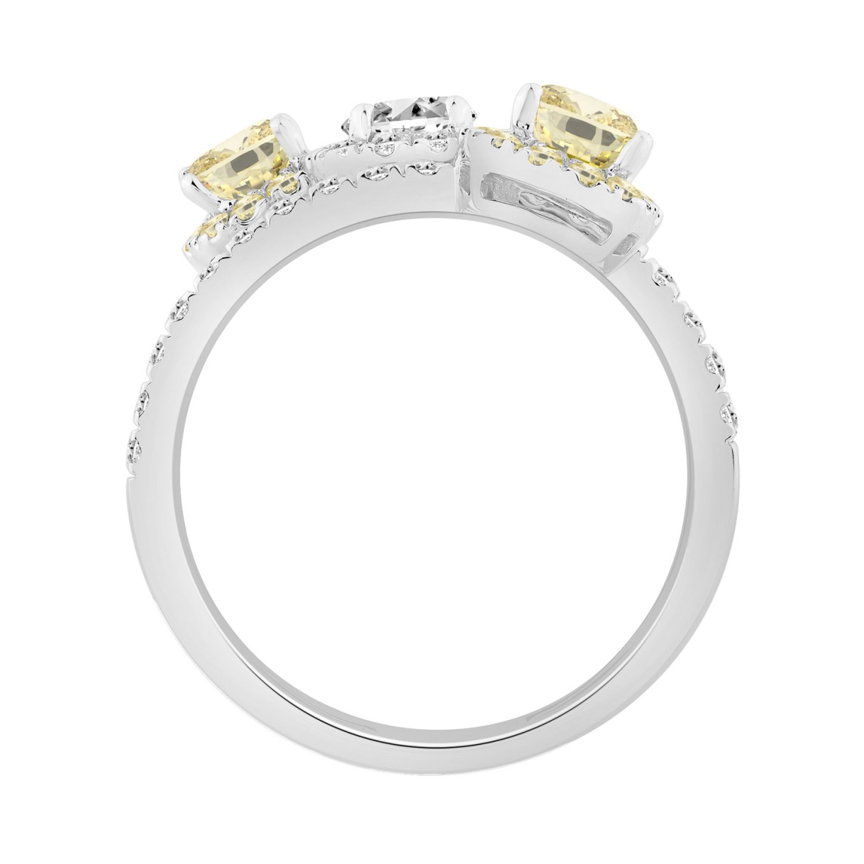 14K WHITE GOLD 2 1/2CT ROUND/YELLOW CUSHION DIAMOND LADIES RING 