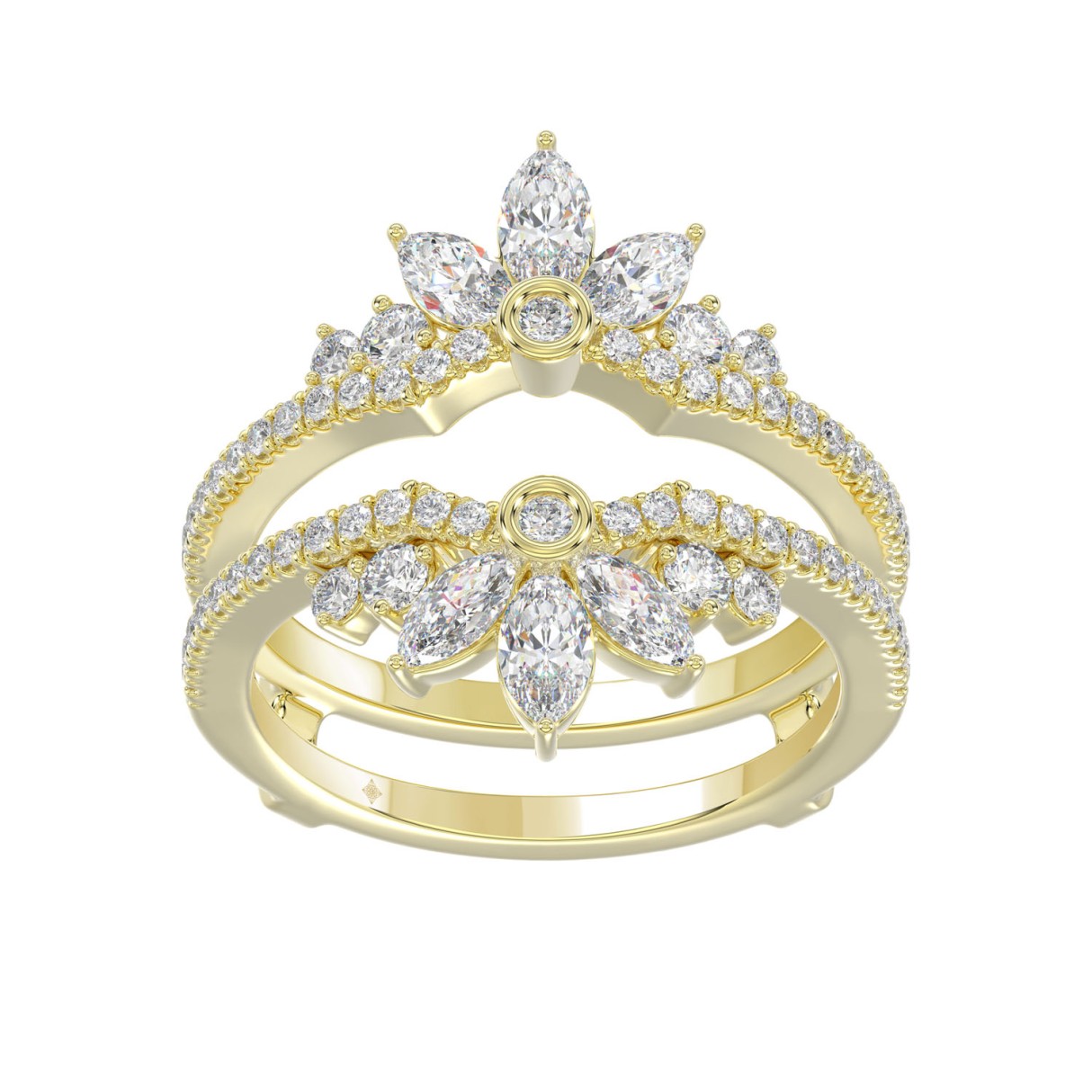 14K YELLOW GOLD 1 1/4CT ROUND/MARQUISE DIAMOND LAD...