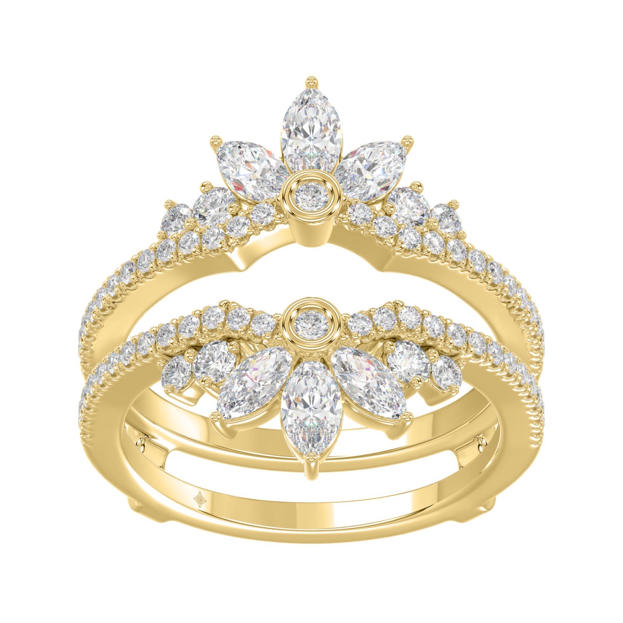14K YELLOW GOLD 1 1/4CT ROUND/MARQUISE DIAMOND LAD...