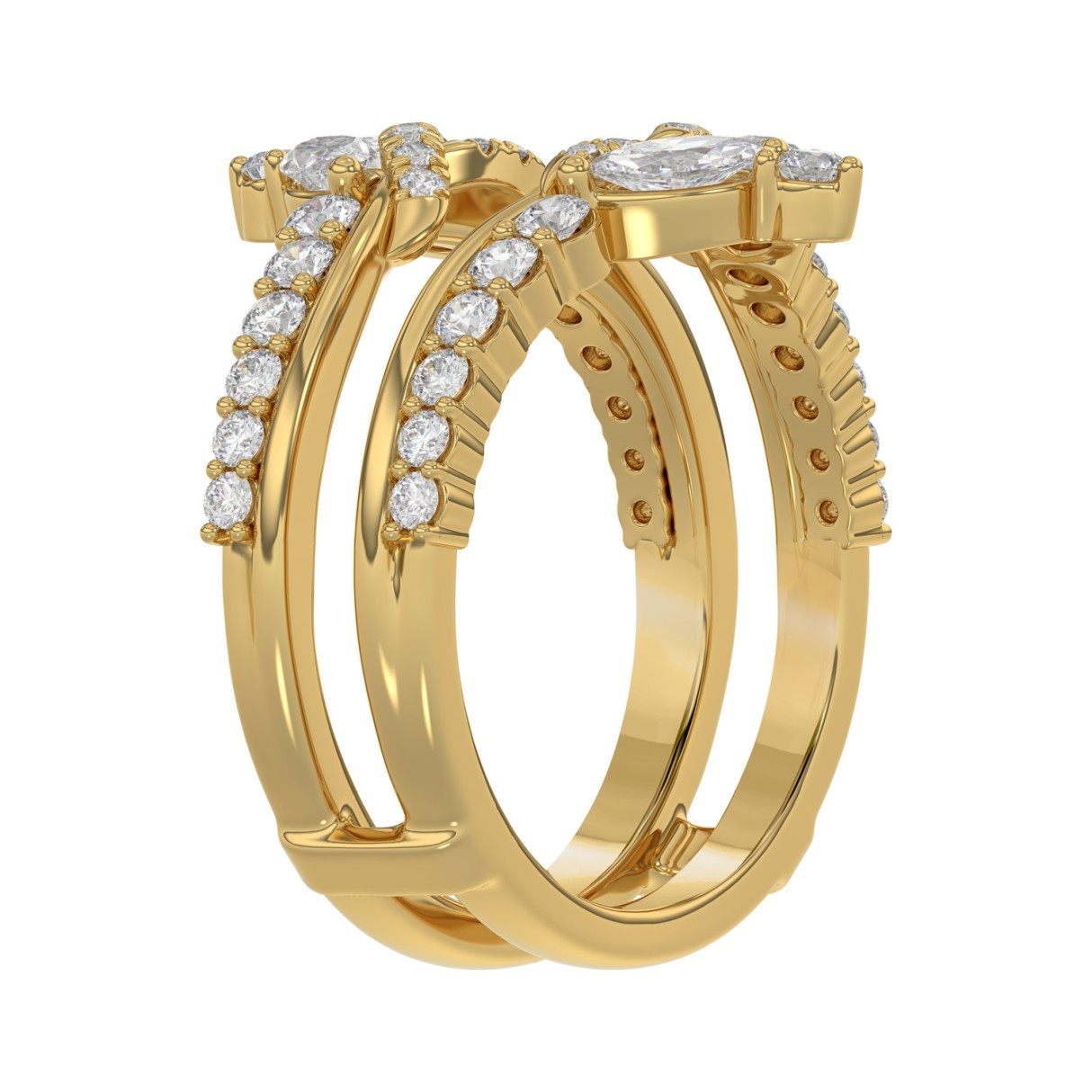 14K YELLOW GOLD 1.00CT ROUND/MARQUISE DIAMOND LADIES RING
