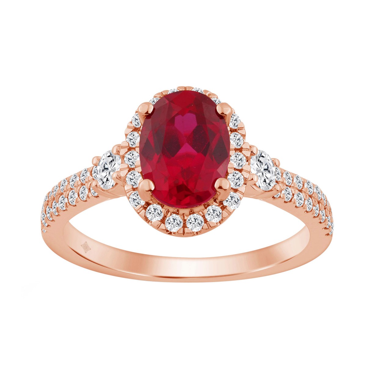 14K ROSE GOLD 1 5/8CT ROUND/RUBY OVAL DIAMOND LADIES RING (CENTER STONE OVAL RUBY DIAMOND 1CT)