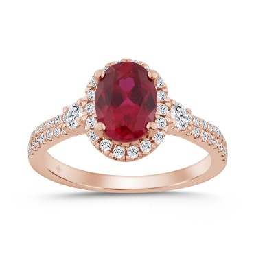 14K ROSE GOLD 1 5/8CT ROUND/RUBY OVAL DIAMOND LADIES RING (CENTER STONE OVAL RUBY DIAMOND 1CT)