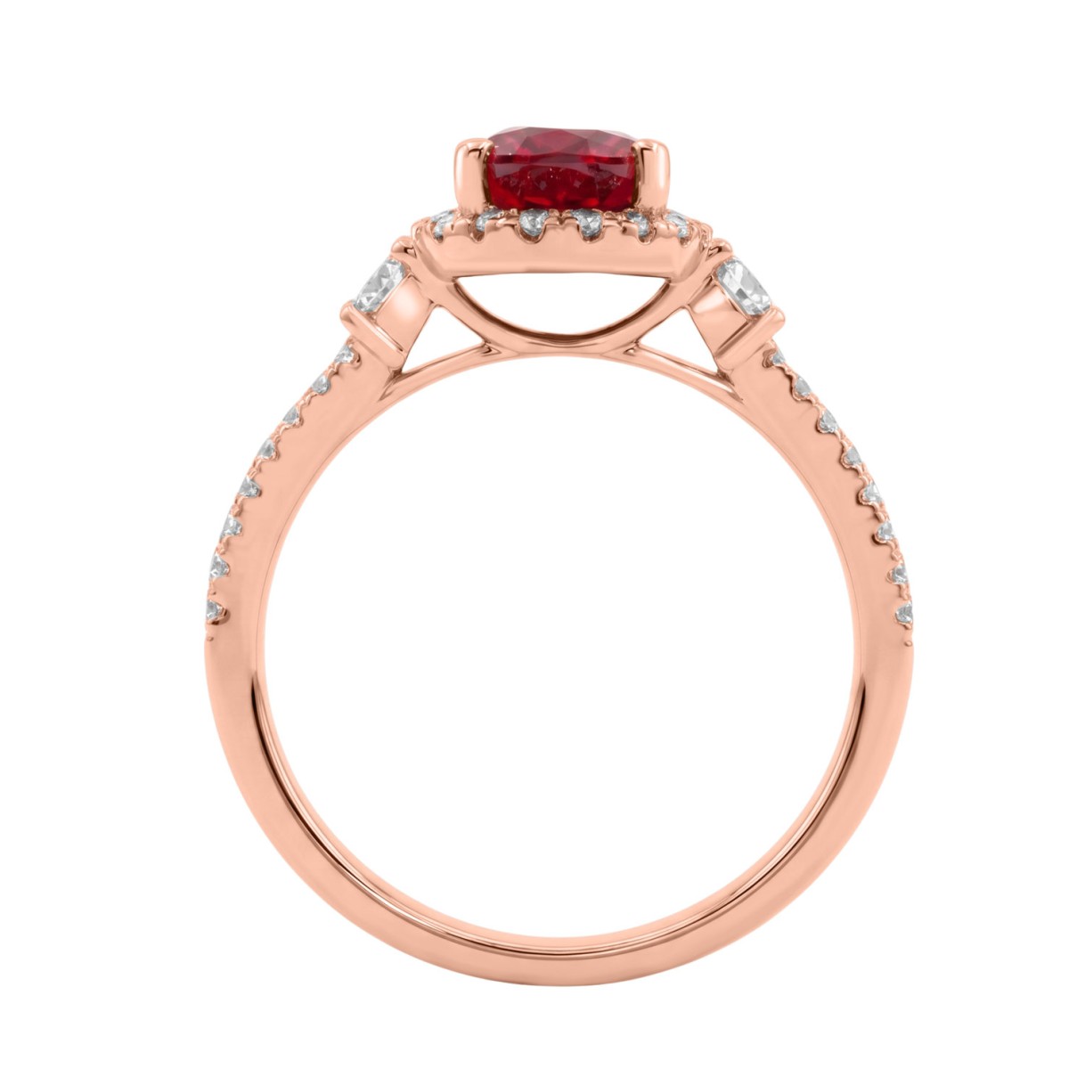 14K ROSE GOLD 1 5/8CT ROUND/RUBY OVAL DIAMOND LADIES RING (CENTER STONE OVAL RUBY DIAMOND 1CT)