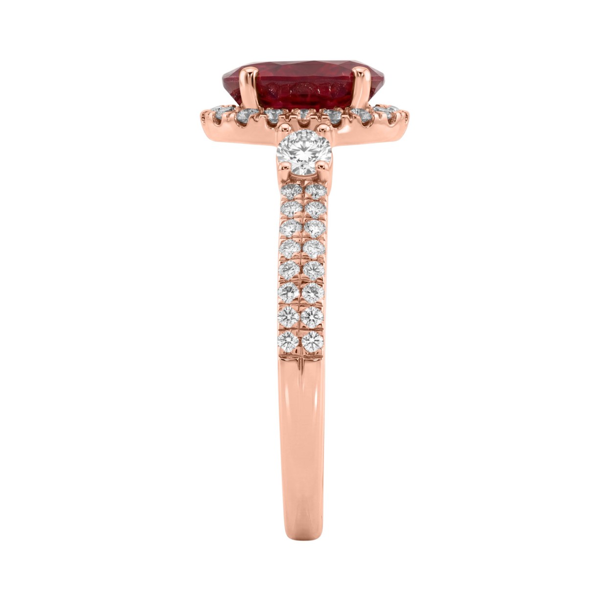 14K ROSE GOLD 1 5/8CT ROUND/RUBY OVAL DIAMOND LADIES RING (CENTER STONE OVAL RUBY DIAMOND 1CT)