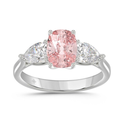 ETERNAL BLUSH COLLECTION 14K WHITE GOLD 3 1/6CT PINK CUSHION/PEAR DIAMOND LADIES RING (CENTER STONE PINK CUSHION DIAMOND 2CT)