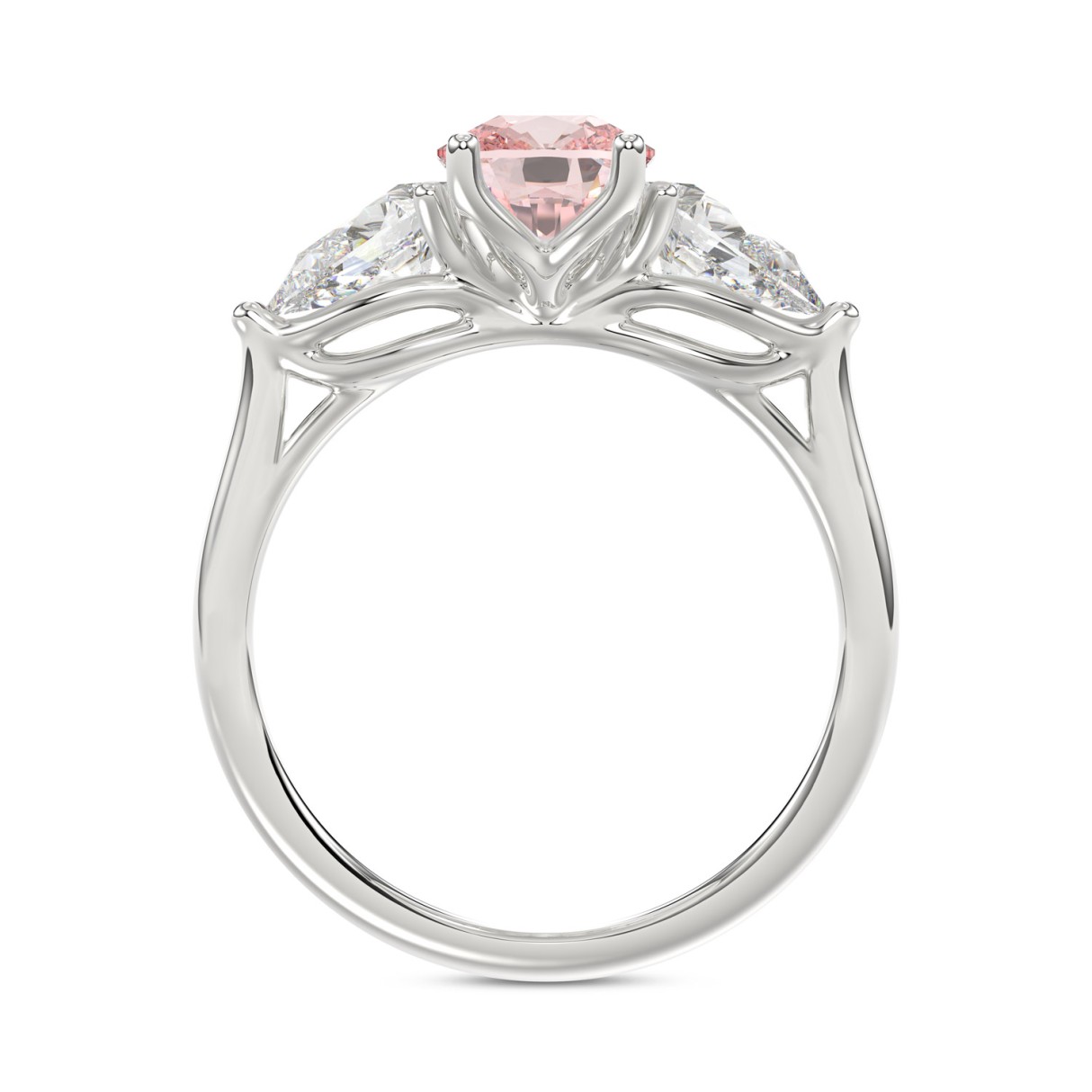 ETERNAL BLUSH COLLECTION 14K WHITE GOLD 3 1/6CT PINK CUSHION/PEAR DIAMOND LADIES RING (CENTER STONE PINK CUSHION DIAMOND 2CT)