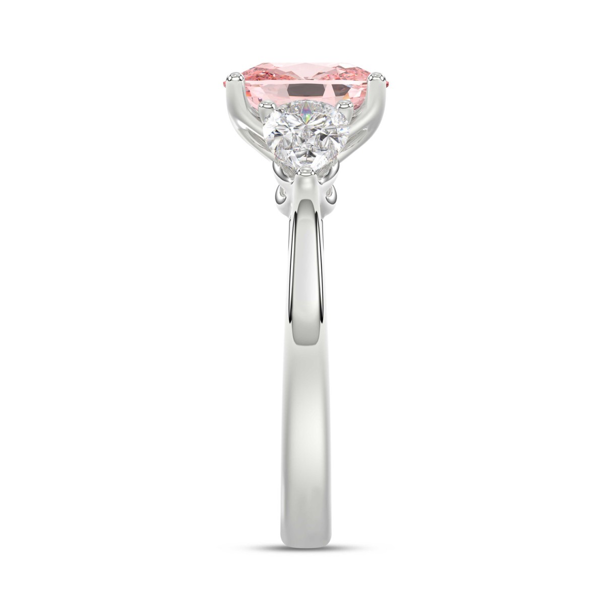 ETERNAL BLUSH COLLECTION 14K WHITE GOLD 3 1/6CT PINK CUSHION/PEAR DIAMOND LADIES RING (CENTER STONE PINK CUSHION DIAMOND 2CT)