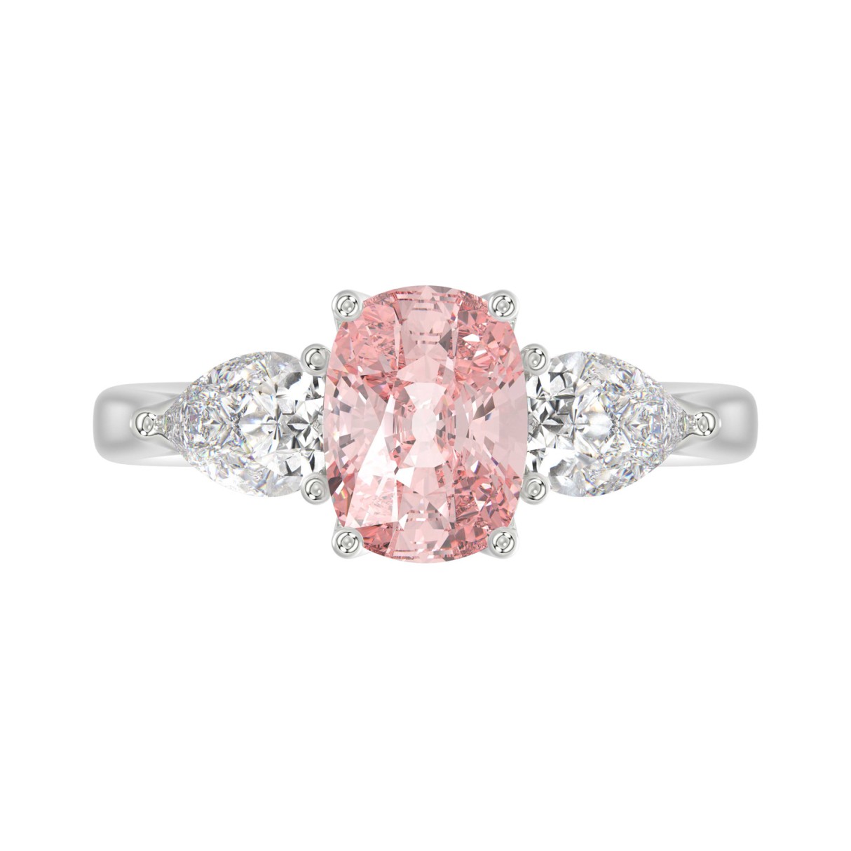 ETERNAL BLUSH COLLECTION 14K WHITE GOLD 3 1/6CT PINK CUSHION/PEAR DIAMOND LADIES RING (CENTER STONE PINK CUSHION DIAMOND 2CT)